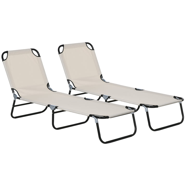 Outsunny Adjustable Garden Sun Lounger with Five-Position Back, Cream White, Comfortable Outdoor Recliner | Aosom UK