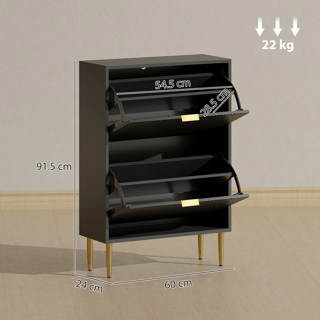 Narrow Shoe Cabinet with 2 Flip Drawers - Black