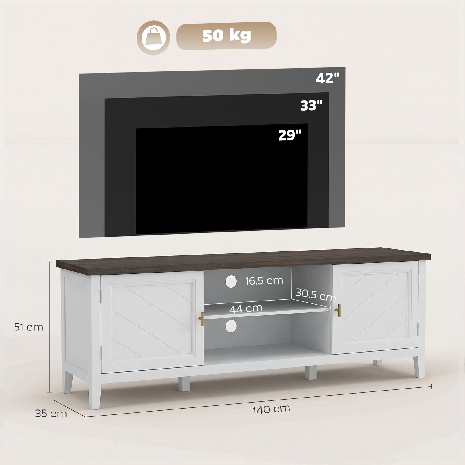 TV Unit for TVs up to 42 Inch, Farmhouse Entertainment Centre with 2 O