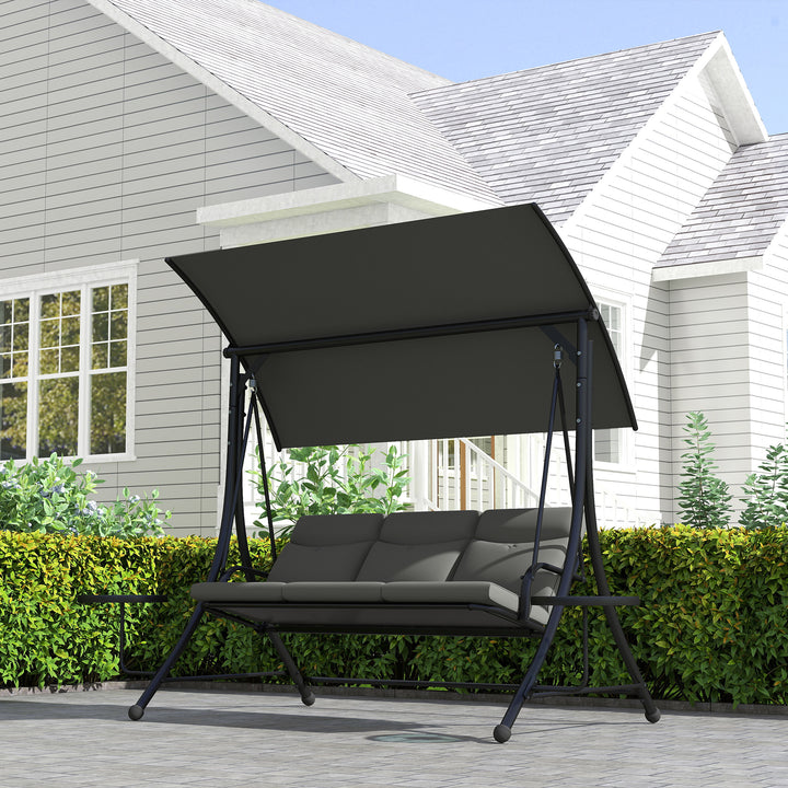 Three-Seater Garden Swing, with Adjustable Canopy - Black/Grey