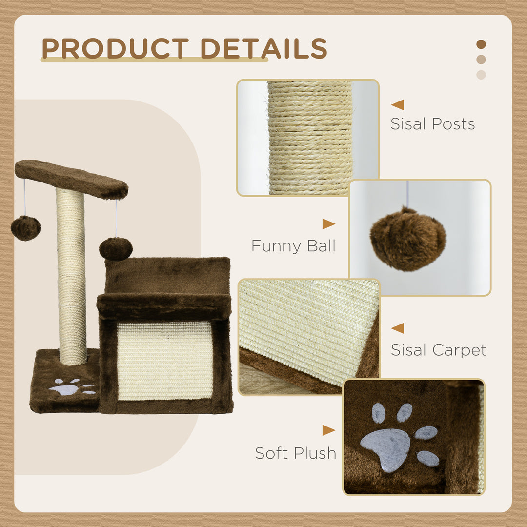 Cat Tree, Cat Tower for Kittens with Rotatable Top Bar, Sisal Scratching Post, Tunnel, Dangling Balls - Brown