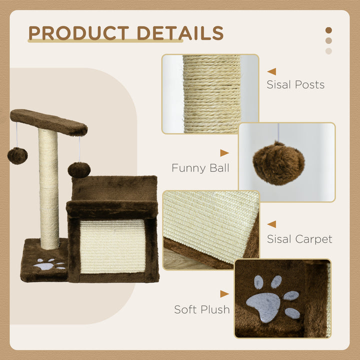 Cat Tree, Cat Tower for Kittens with Rotatable Top Bar, Sisal Scratching Post, Tunnel, Dangling Balls - Brown