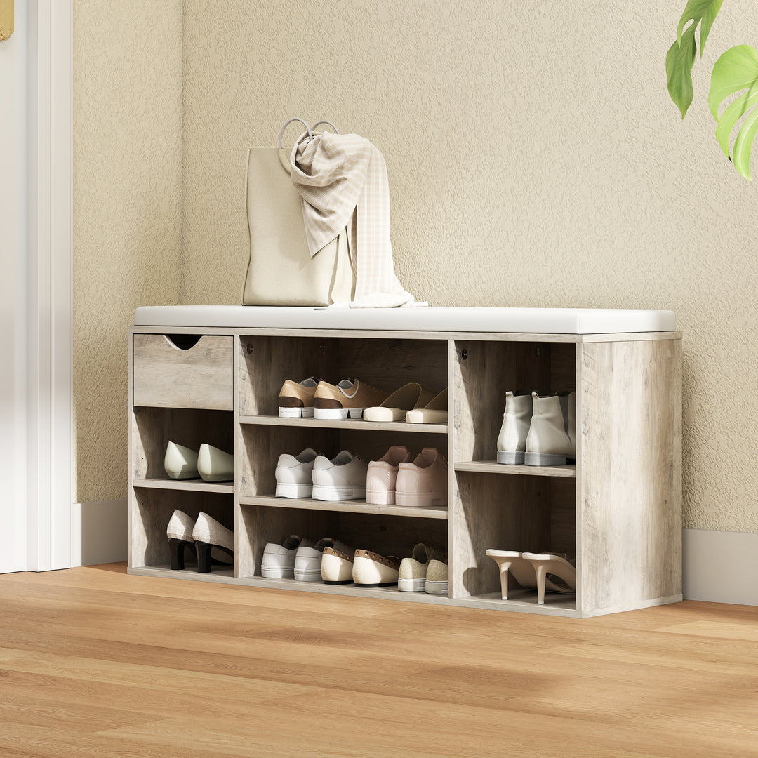 Shoe Storage Bench with Cushion - Grey