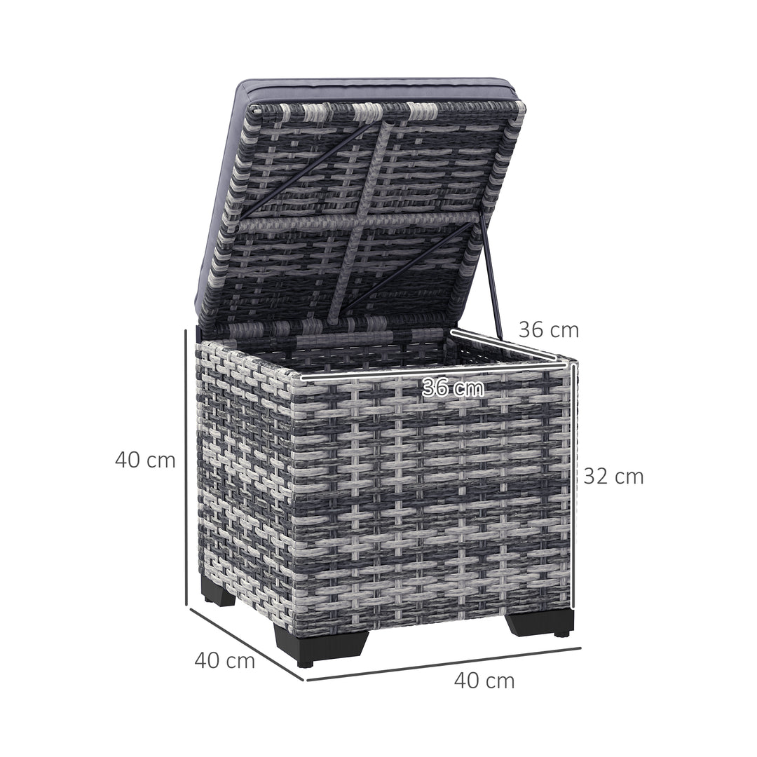 Set of 2 Rattan Storage Ottoman, Outdoor Footstool with Removable Cushions, Garden Storage Seat for Balcony, Poolside, Living Room, Dark Grey