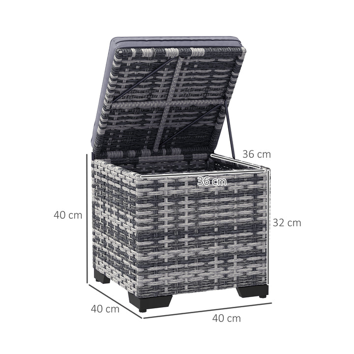 Set of 2 Rattan Storage Ottoman, Outdoor Footstool with Removable Cushions, Garden Storage Seat for Balcony, Poolside, Living Room, Dark Grey