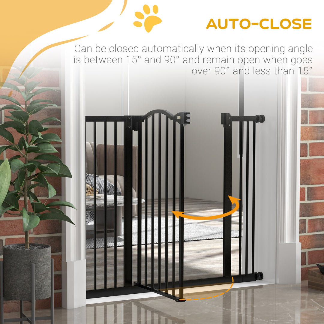 PawHut Metal 74-100cm Adjustable Pet Gate Safety Barrier w/ Auto-Close Door Black | Aosom UK