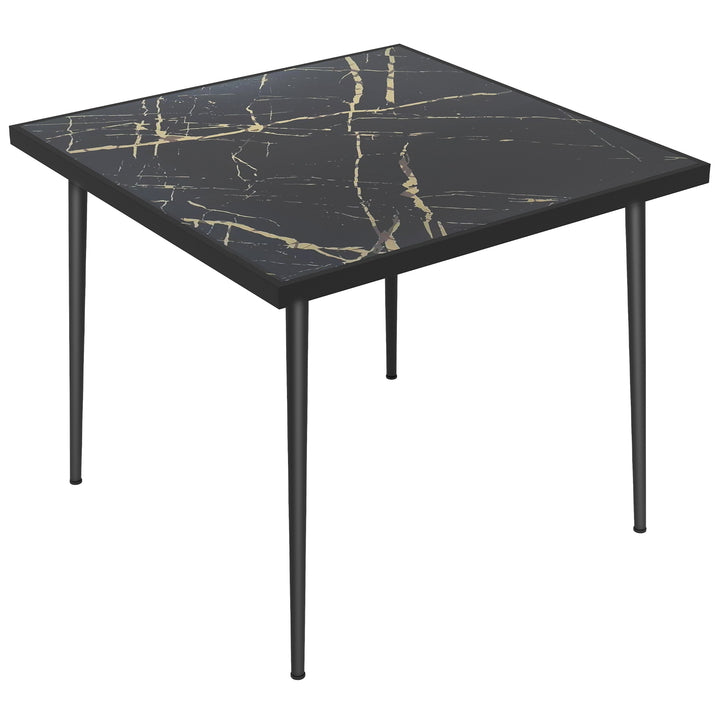 Outsunny Outdoor Dining Table for Four, Square with Marble Effect Tempered Glass Top, Steel Frame, Black