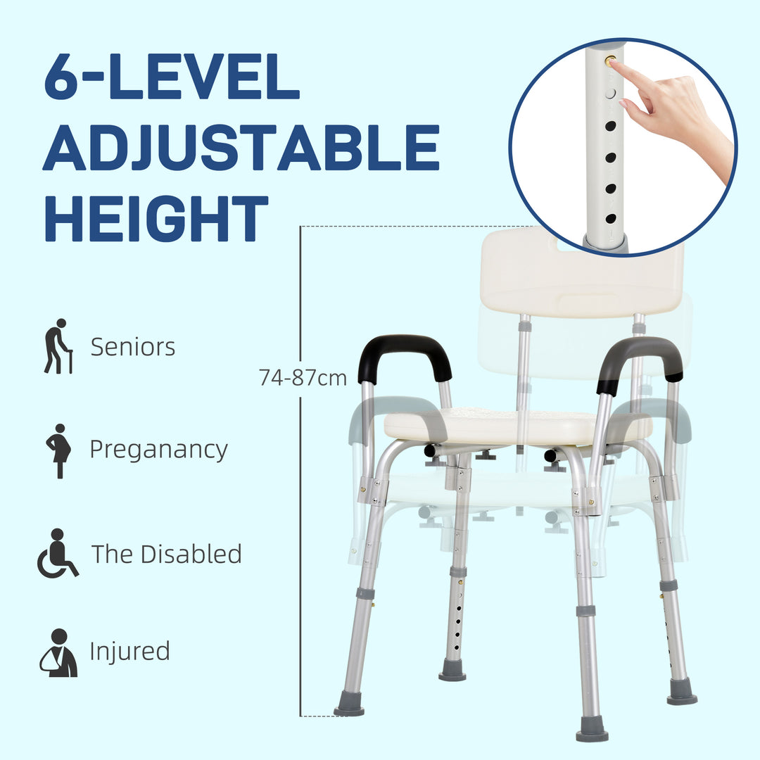 HOMCOM Portable Shower Chair, Adjustable Medical Stool, with Back and Armrest for Enhanced Mobility, White. | Aosom UK