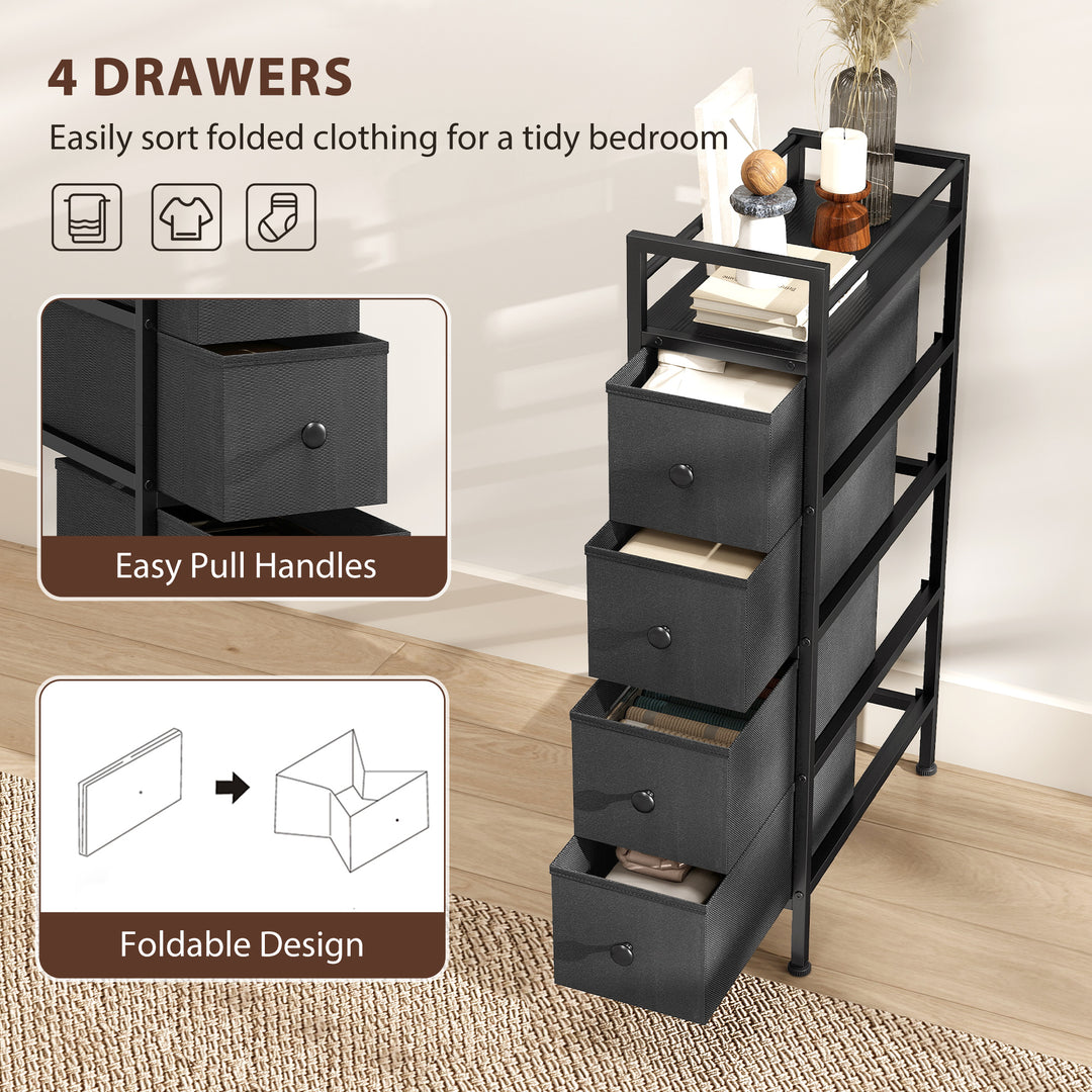 4 Drawer Fabric Dresser Chest of Drawers, Slim Storage Cabinet with Steel Frame for Small Spaces, Bedroom