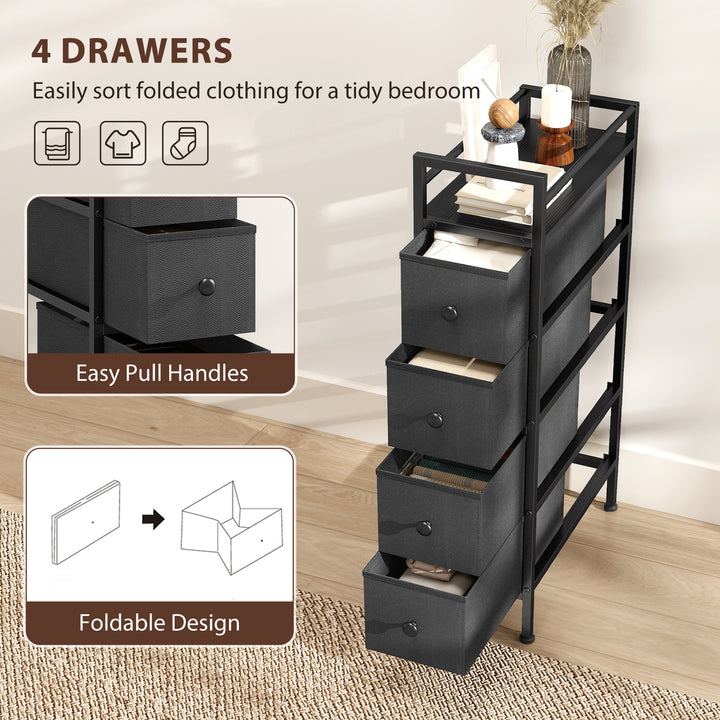 4 Drawer Fabric Dresser Chest of Drawers, Slim Storage Cabinet with Steel Frame for Small Spaces, Bedroom