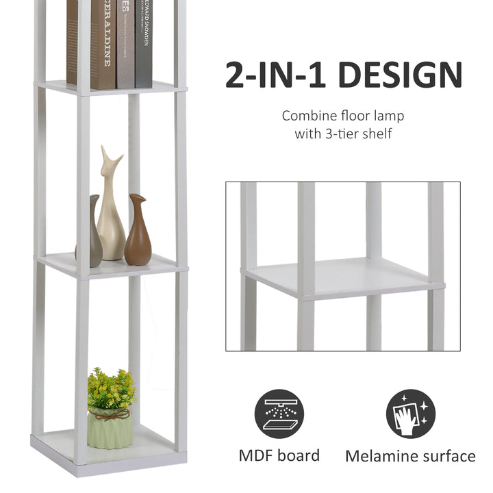 3-Tier Floor Lamp, Floor Light with Storage Shelf, Reading Standing Lamp with Acrylic Shade for Living Room, Bedroom, Kitchen, Dining Room, Office, Dorm, 160cm, White