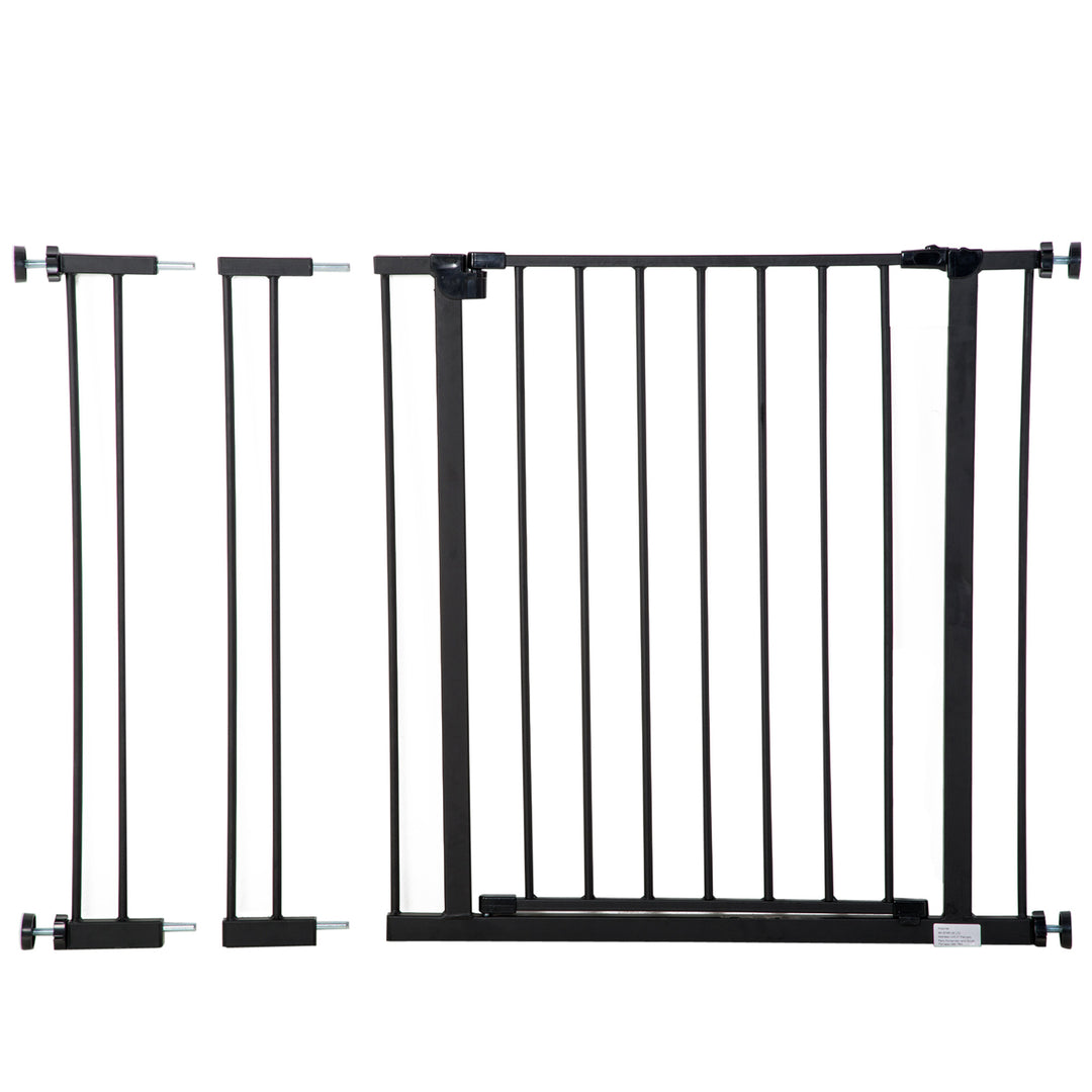 PawHut Safety Pet Gate, Auto-Close Metal Dog Barrier with Adjustable Width 76-107cm, Stair Door, Black | Aosom UK