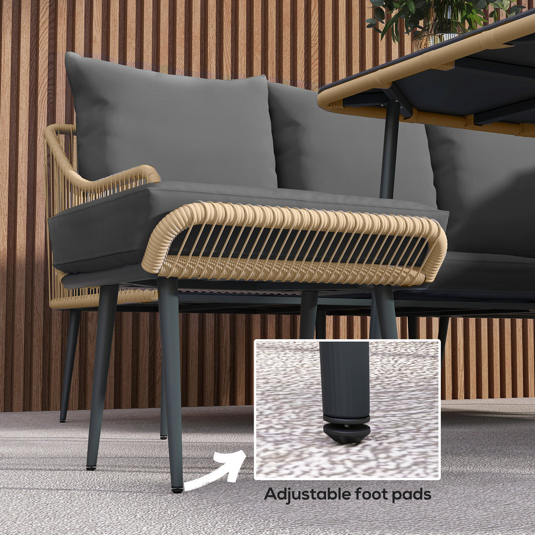 Six-Piece Rattan Strong Garden Sofa Set - Brown/Grey