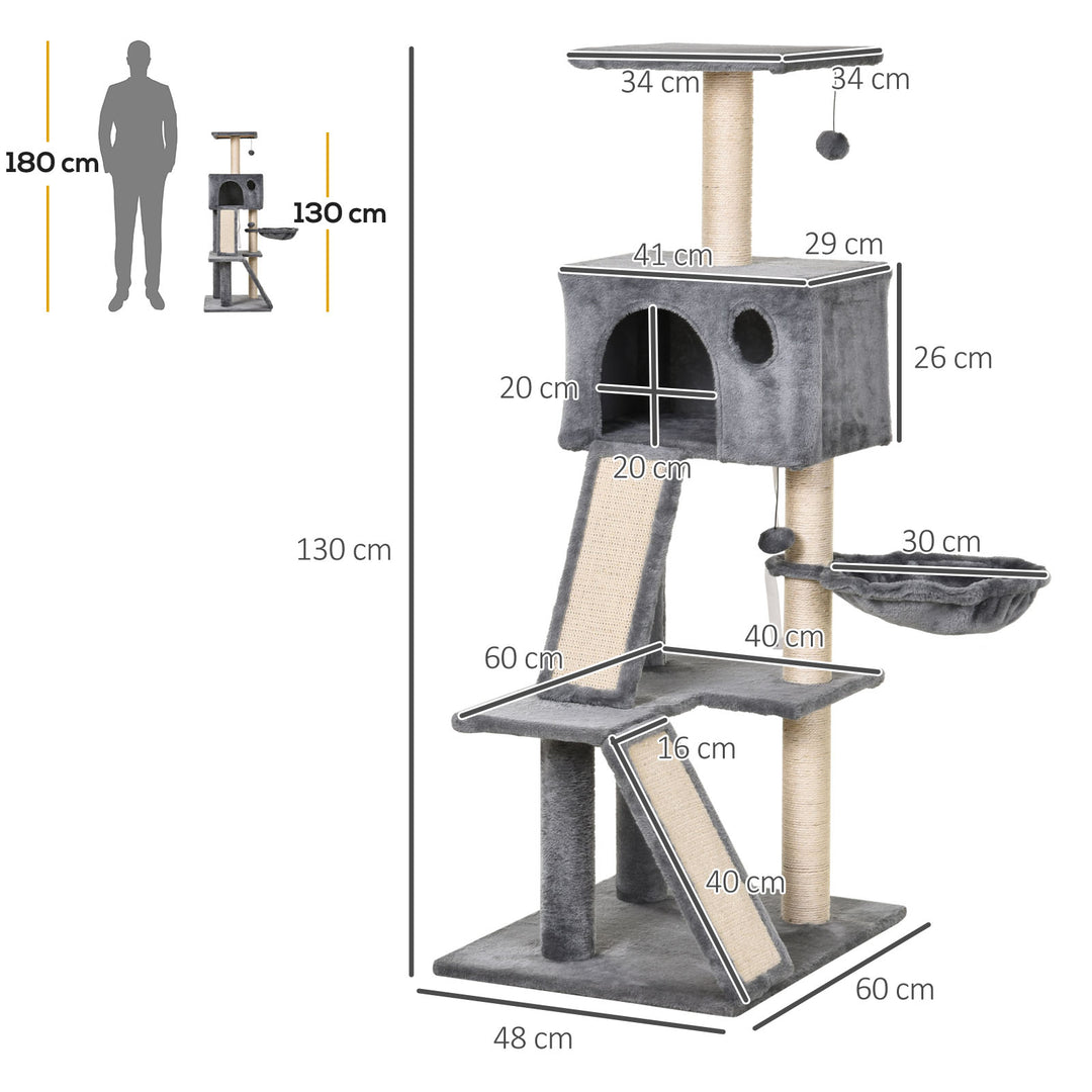 PawHut Cat Tree Tower, 51" Activity Centre with Condo, Scratching Posts, Ladders, Toys, Ideal for Climbing, Relaxing & Playing | Aosom UK