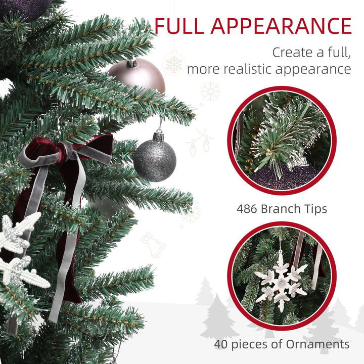 5ft Artificial Christmas Tree, with Purple Decorations and Lights