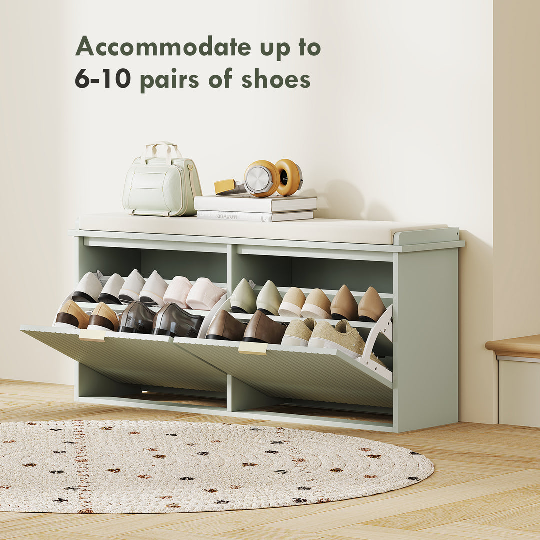 Elegant Ten Shoe Bench, with Top Seat - Green