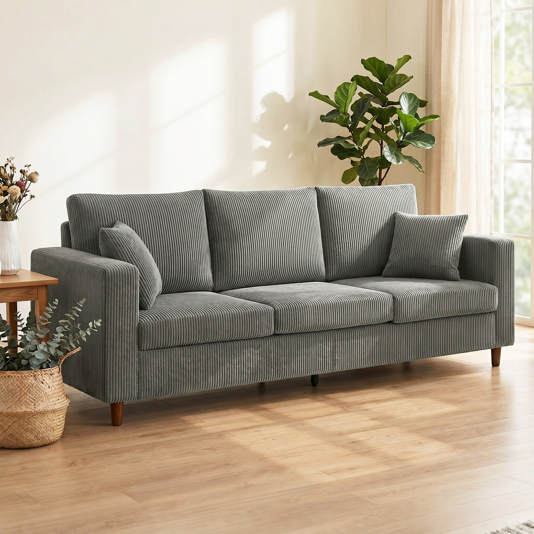 3 Seater Sofa with Wide Seat, Corduroy Fabric Couch with Deep Seat, Sp
