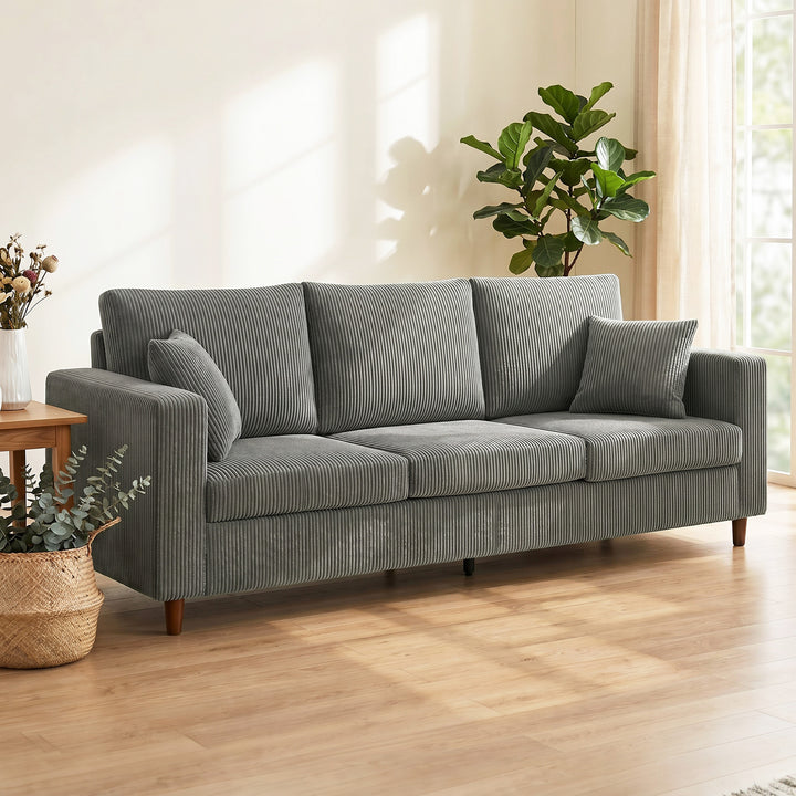 3 Seater Sofa with Wide Seat, Corduroy Fabric Couch with Deep Seat, Sp