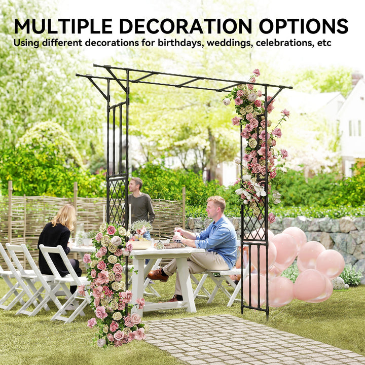 Garden Arch, PE-Coated Steel Arbour Trellis for Climbing Plants, Rose 