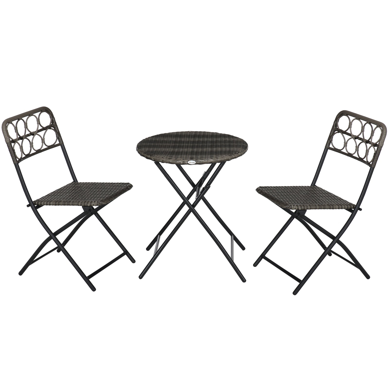 3 Pieces Rattan Bistro Set, Wicker Folding Garden Furniture Set with Coffee Table and Chairs for Outdoor, Patio, Balcony, Grey