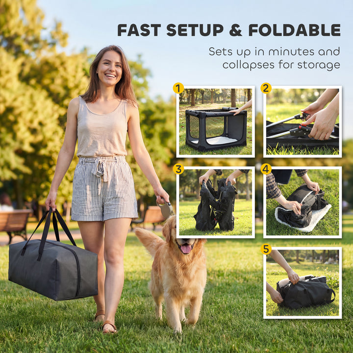 Soft Dog Crate Pet Travel Crate 90 x 64 x 64 cm with Removable Pad Mes