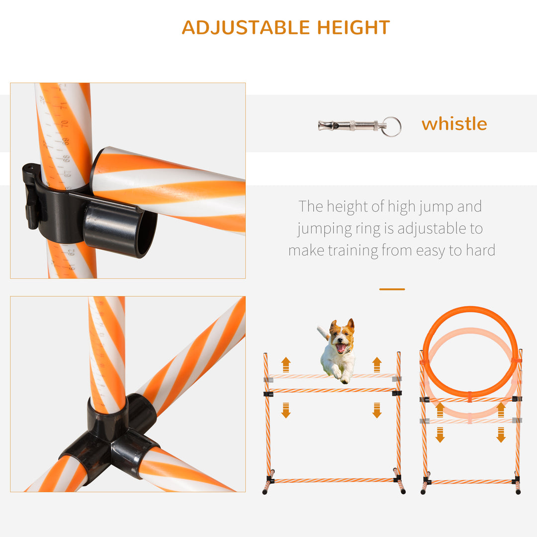 Dog Agility Equipment Pet Training Set with Adjustable Height Jump Ring Hurdle Whistle Weave Poles Square Pause Box Carry Bag