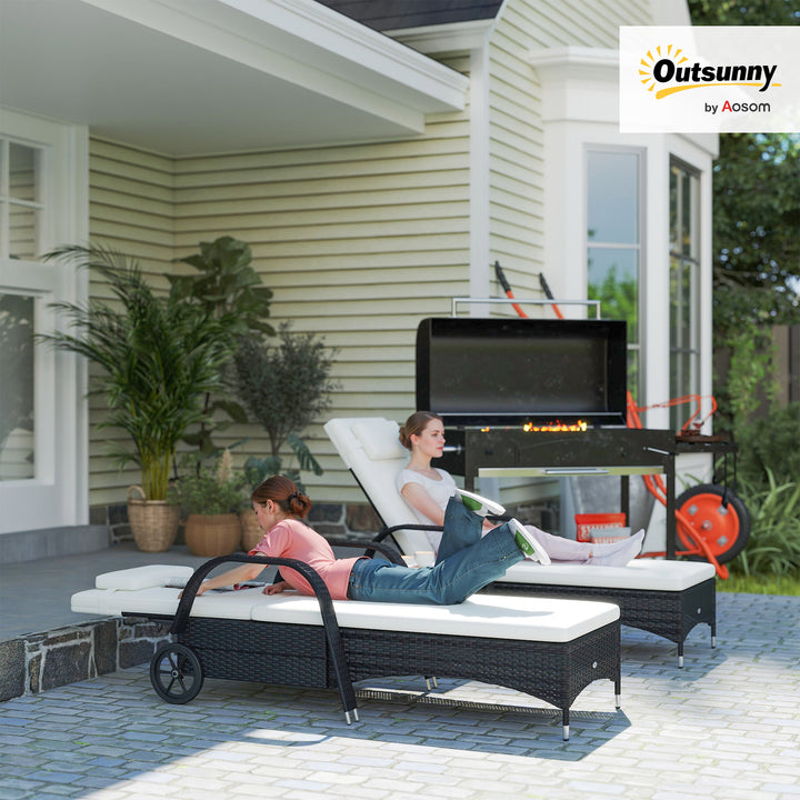 MCL 2 Seater Rattan Sun Lounger Set with Side Table Black