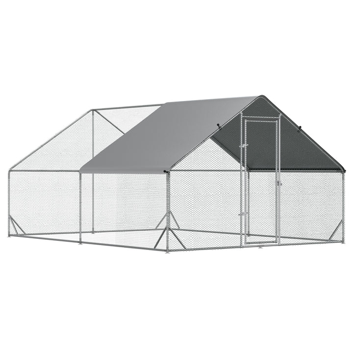 PawHut Walk-In Chicken Coop Run Cage, Large Galvanized Chicken House, Hen Poultry House Pet Playpen w/ Water-Resist Cover, 3 x 4 x 2m | Aosom UK