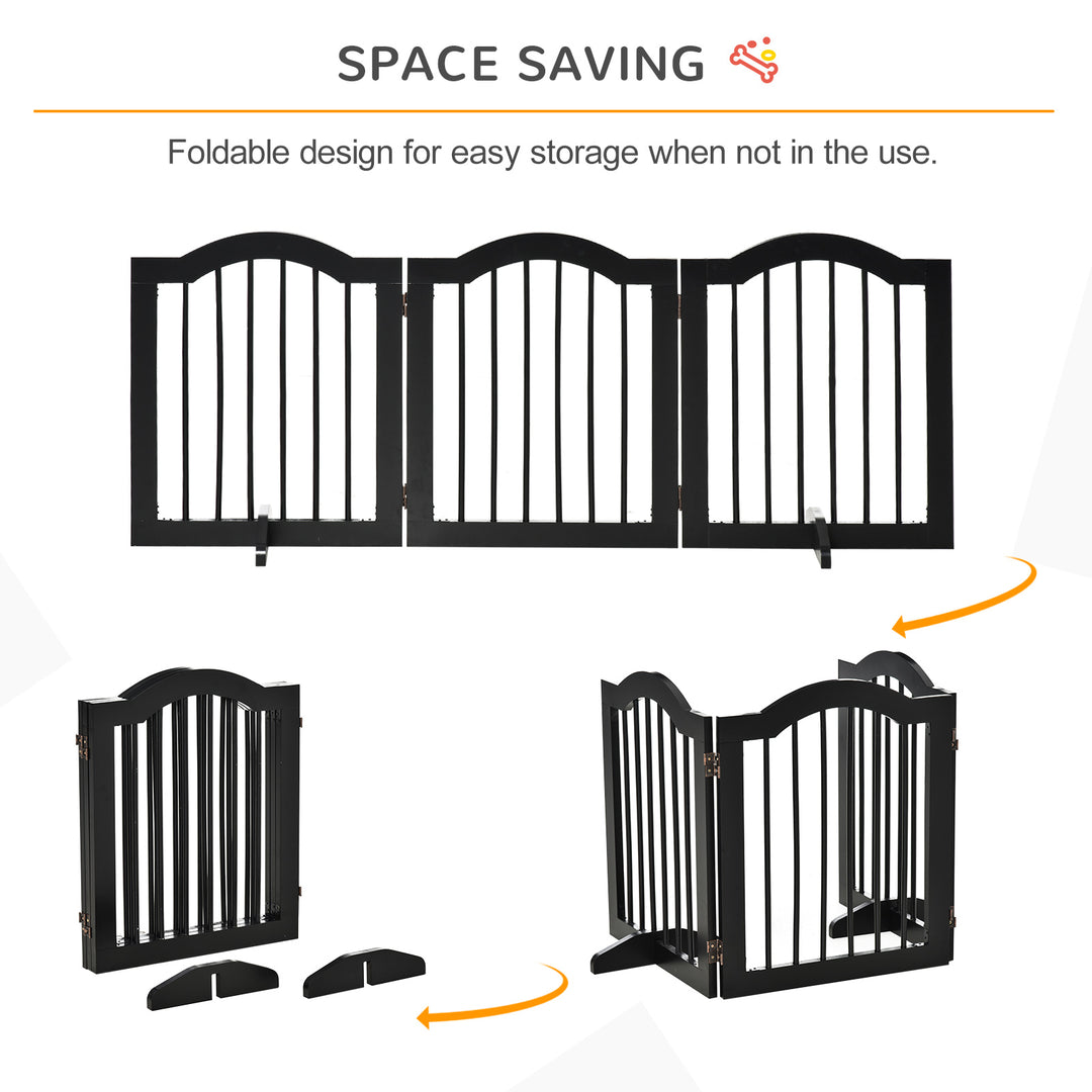 Freestanding Pet Gate Wooden Dog Gate with Support Feet Foldable Pet Fence Safety Barrier for the House Doorway Stairs Black