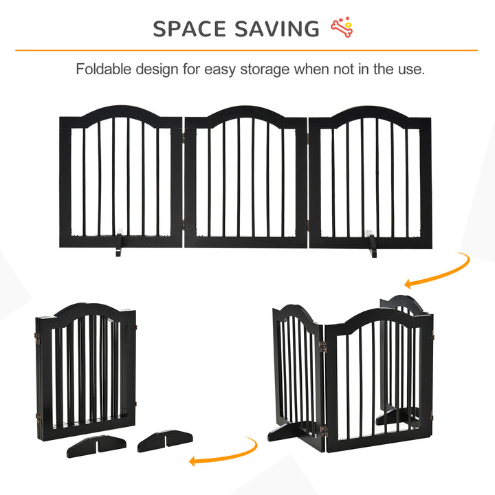 Freestanding Pet Gate Wooden Dog Gate with Support Feet Foldable Pet Fence Safety Barrier for the House Doorway Stairs Black