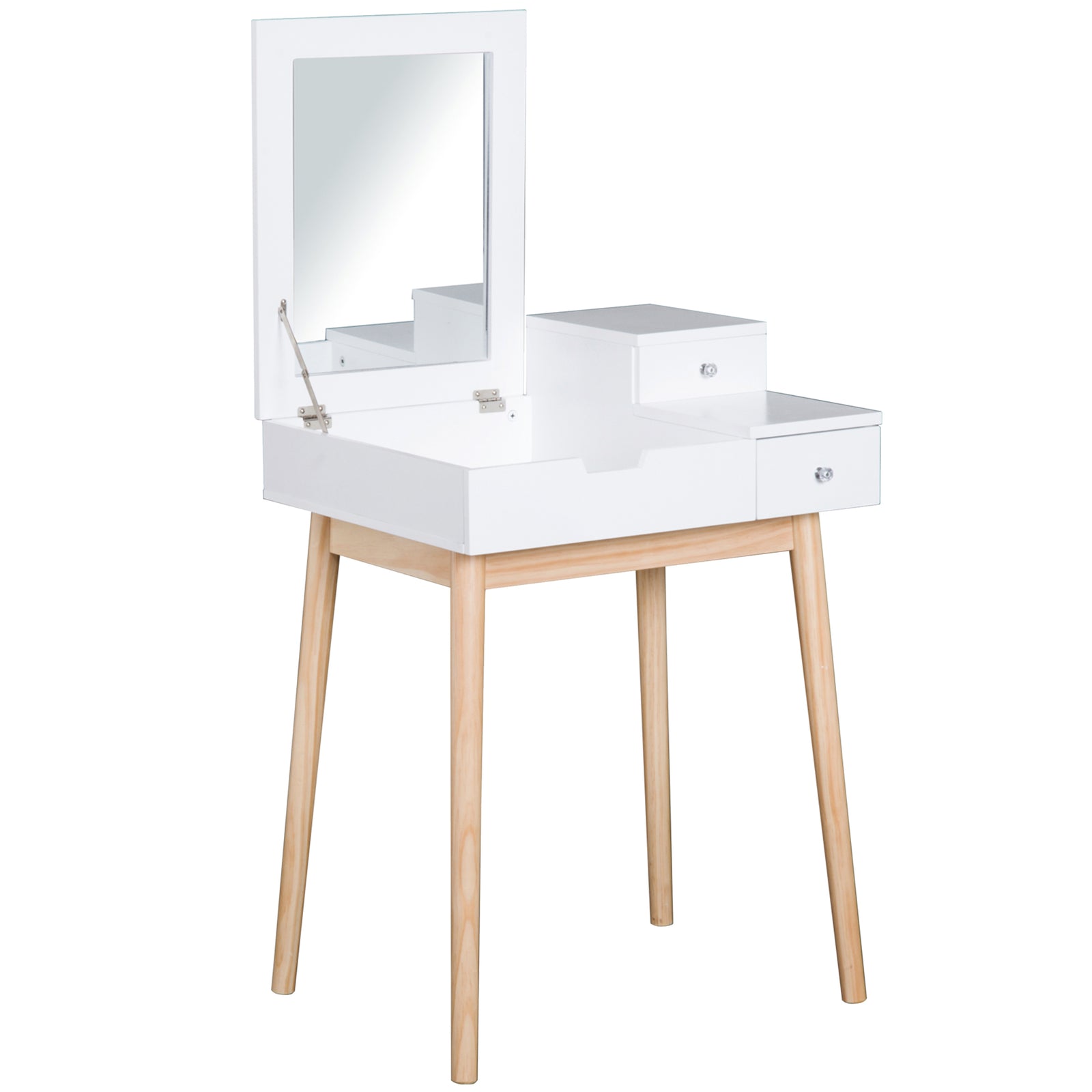 Dressing Table with Flip-up Mirror, Makeup Desk with 2 Drawers, Vanity Table Writing Desk for Bedroom Living Room, White