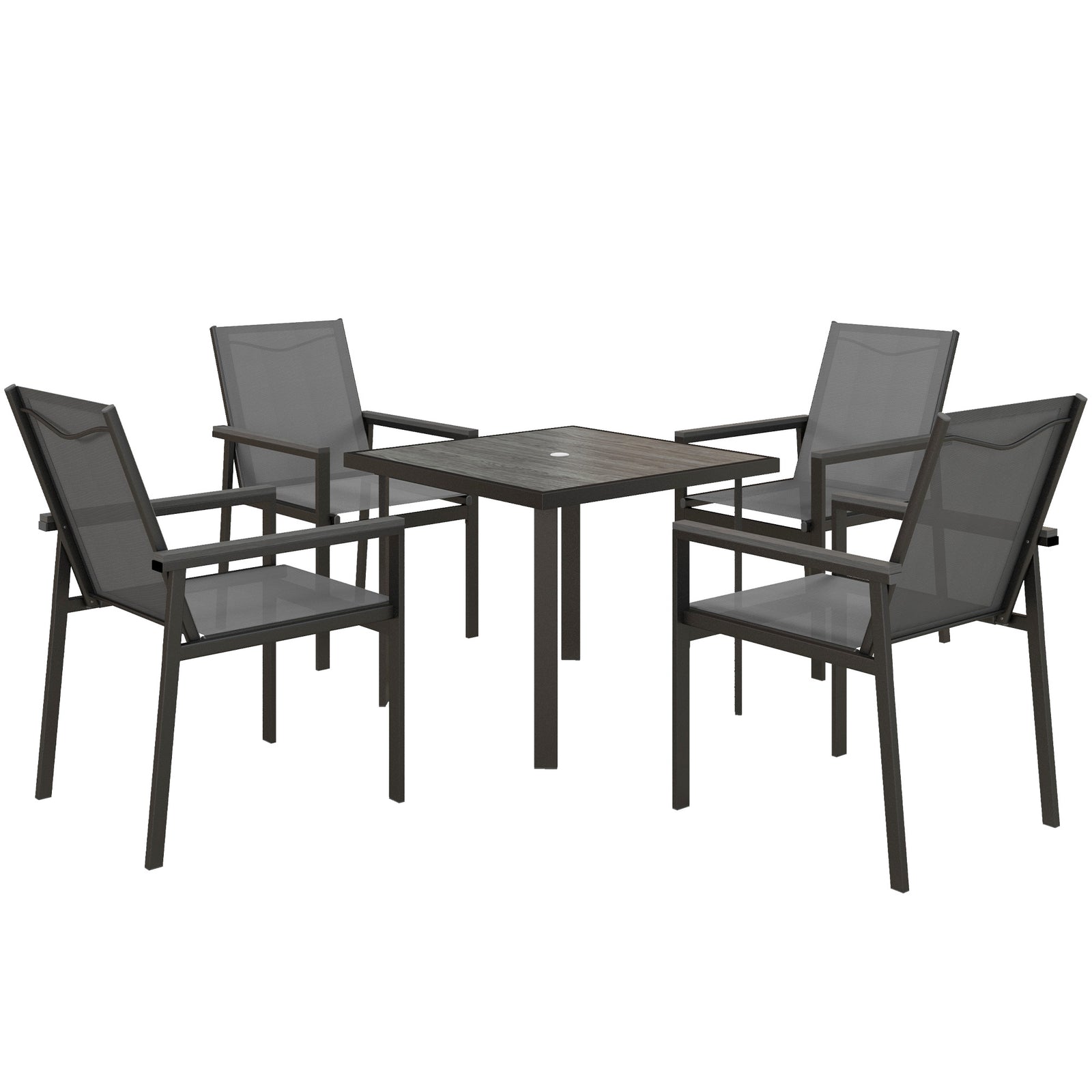 Five-Piece Metal Dining Set, with Glass-Top Table - Grey