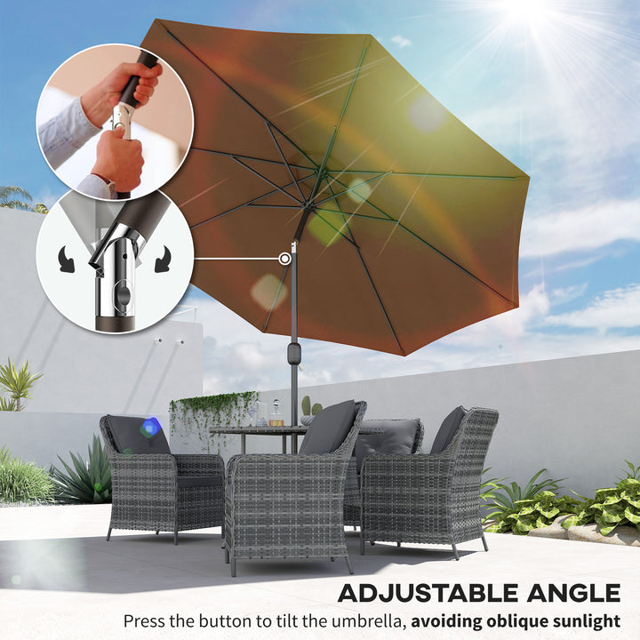 MCL 3(m) Tilting Parasol Garden Umbrellas, Outdoor Sun Shade with 8 Ribs, Tilt and Crank Handle for Balcony, Bench, Garden, Coffee