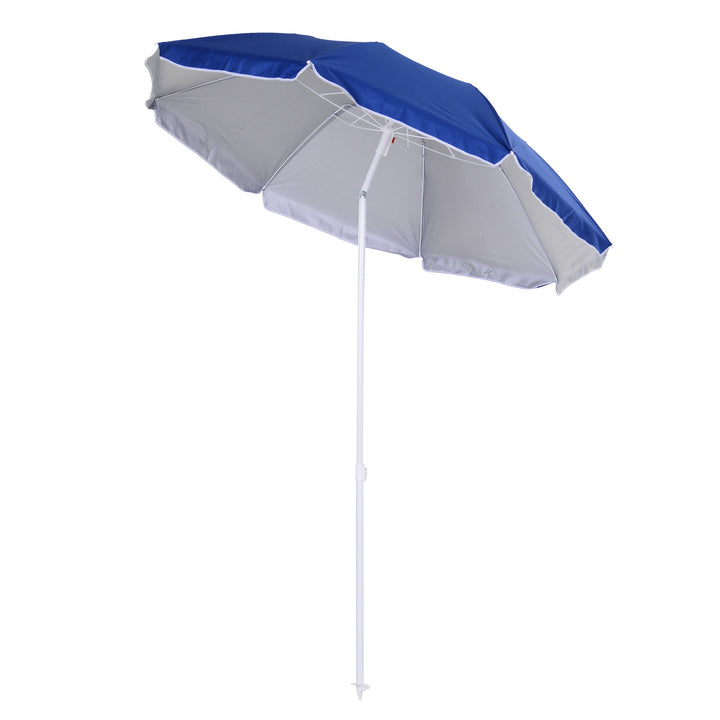 Outsunny Waterproof Tilted Beach Parasol, 1.7m x 2m, with Steel Frame for UV Protection, Easy to Adjust, Blue | Aosom UK