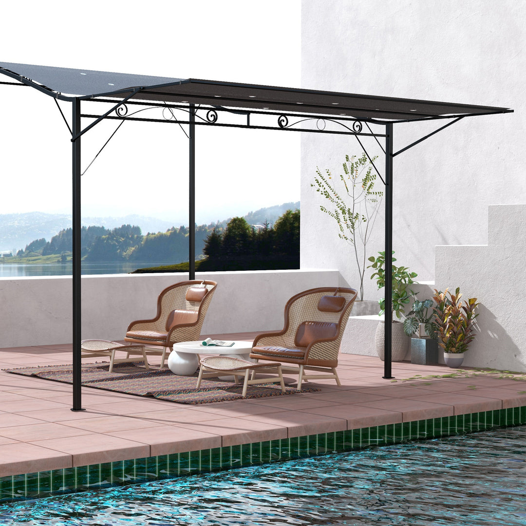 Outsunny 3 x 2.5m Patio Metal Gazebo Door Window Awning Wall Mount Metal Outdoor Shelter Charcoal Grey