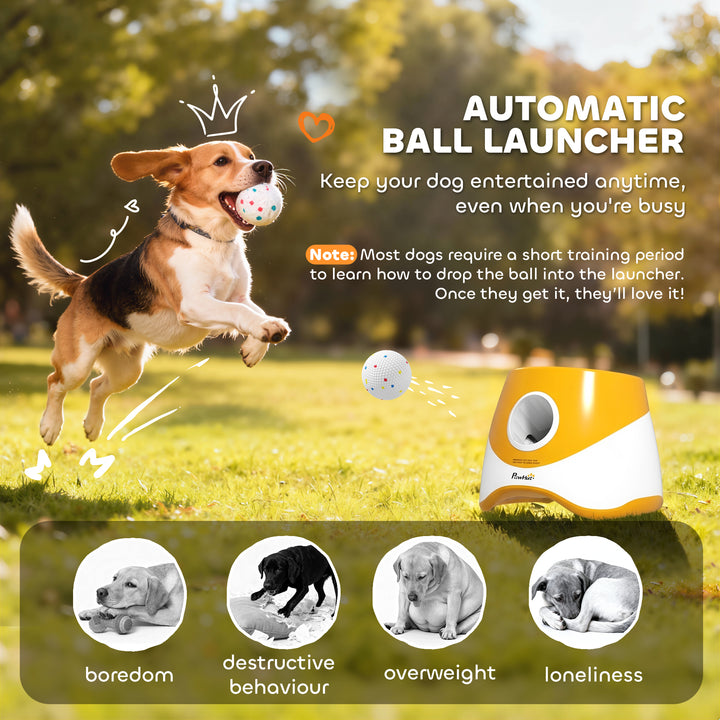Automatic Dog Ball Launcher with 5 ETPU Balls 5.8 cm, 3 Distance Setti