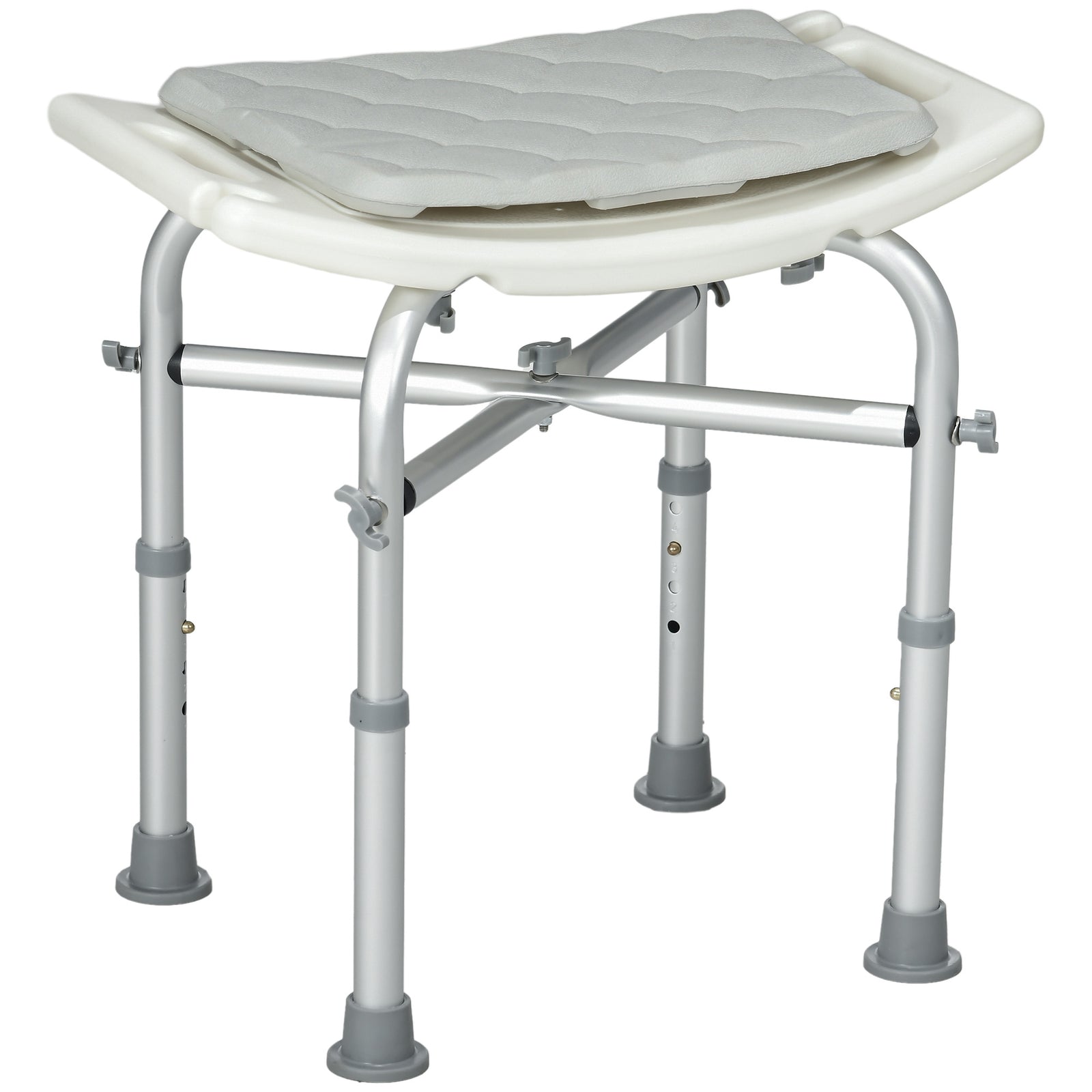 Aluminium Shower Stool for Elderly, Height Adjustable Shower Seat with Removable Padded Cushion, Shower Head Holder, Non-Slip Bath Stool for Seniors, Disabled, Pregnant, White