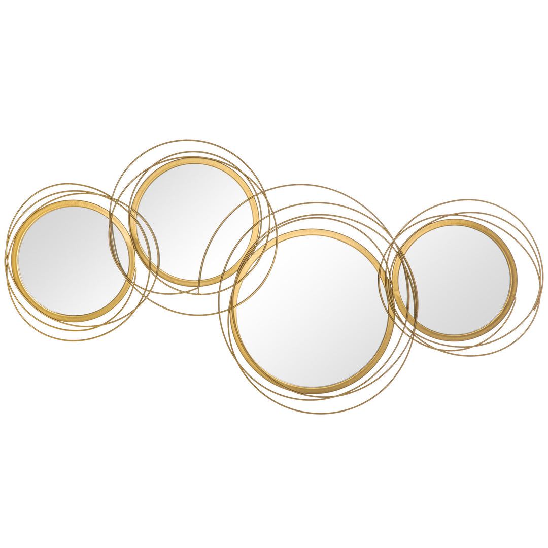 Metal Wall Mirrors, 107cm Modern Decorative Gold Mirror Decor Hanging, Home Wall Sculptures for Living Room Bedroom Dining Room