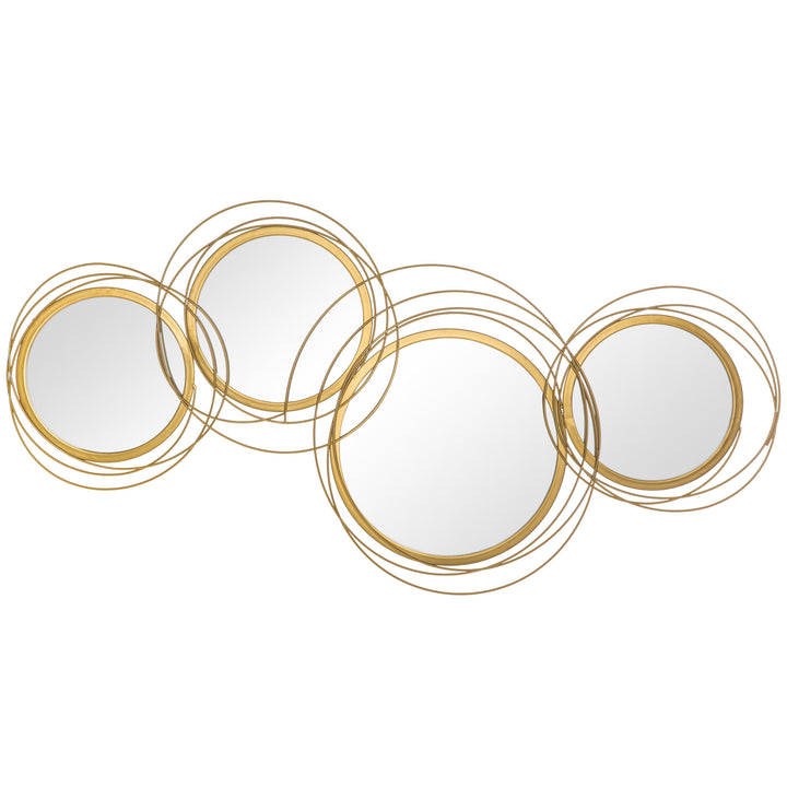 Metal Wall Mirrors, 107cm Modern Decorative Gold Mirror Decor Hanging, Home Wall Sculptures for Living Room Bedroom Dining Room