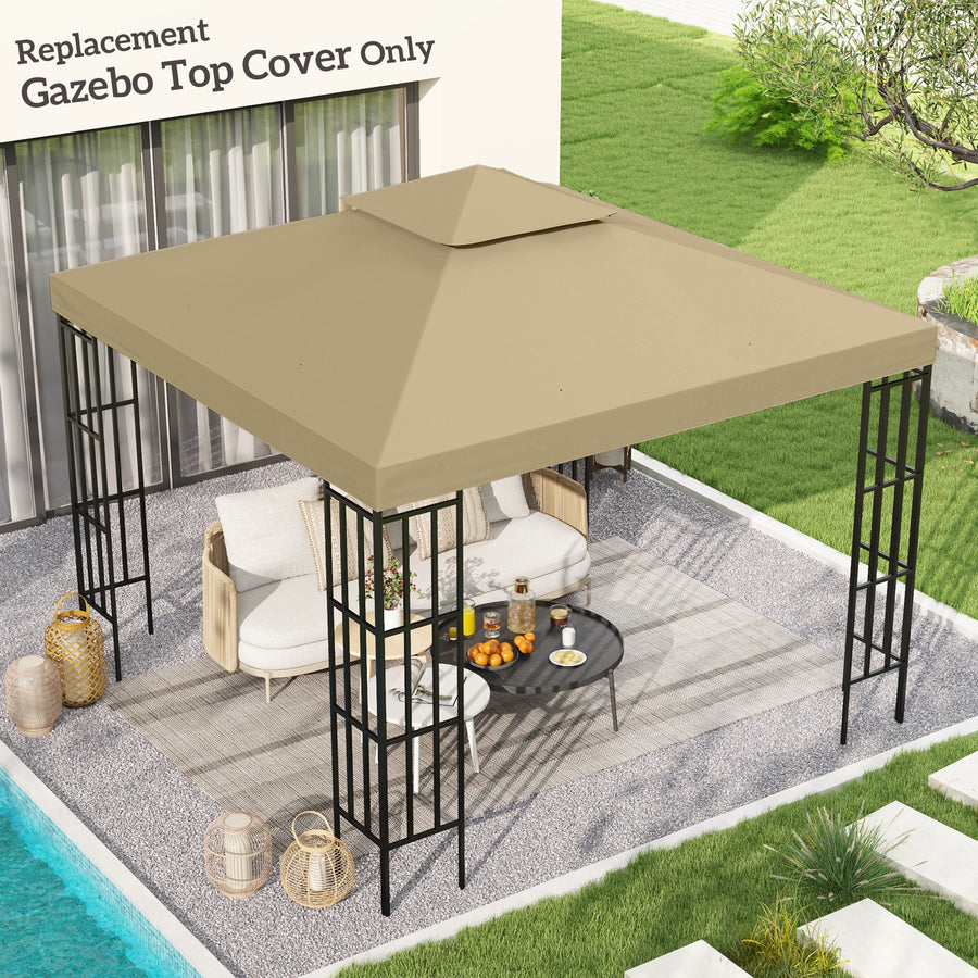 3(m) Gazebo Top Cover Double Tier Canopy Replacement Pavilion Roof Deep Beige