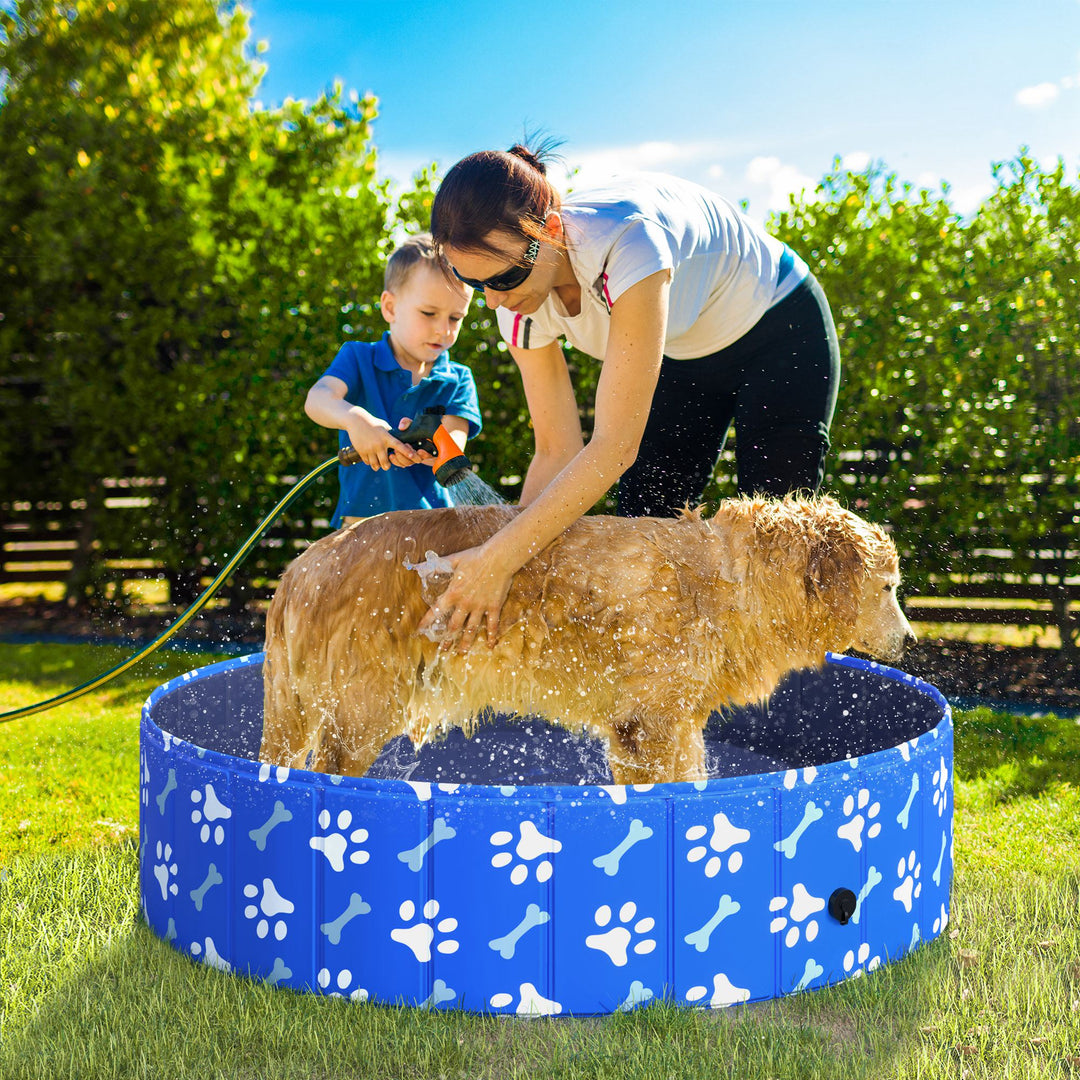 PawHut Portable Dog Swimming Pool, Foldable Pet Bath Tub for Indoor/Outdoor Use, 120x30cm, Blue | Aosom UK