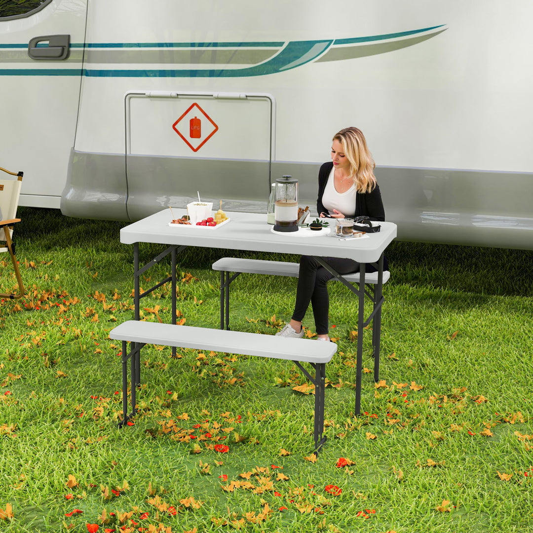 Three-Piece Folding Picnic Table and Bench Set - Light Grey