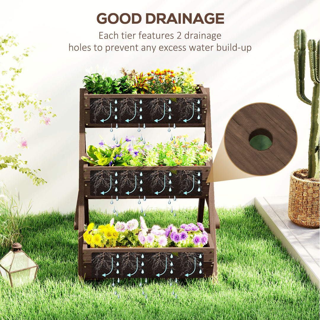 3 Tier Raised Garden Bed Wooden Elevated Planter Box Kit, 66L for Flower, Vegetable, Herb, 65x75x78cm, Tan