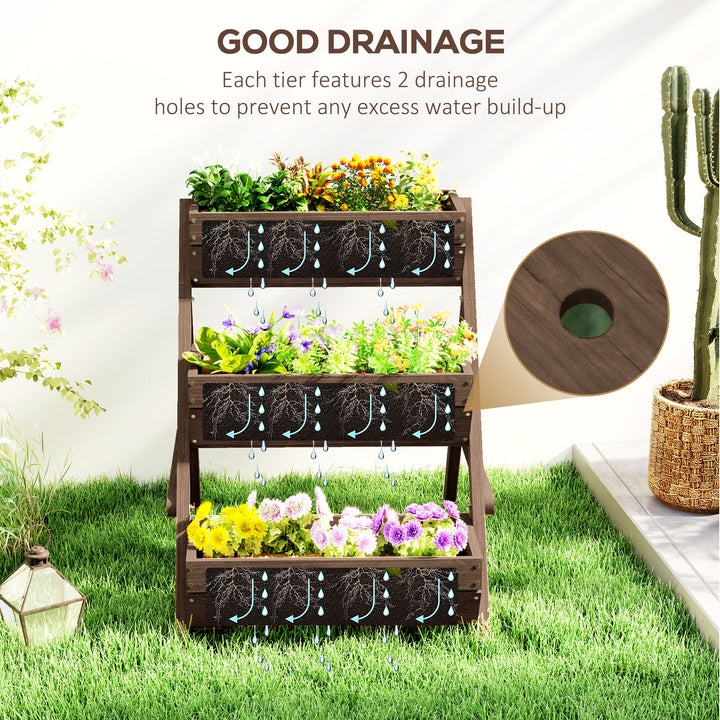 3 Tier Raised Garden Bed Wooden Elevated Planter Box Kit, 66L for Flower, Vegetable, Herb, 65x75x78cm, Tan