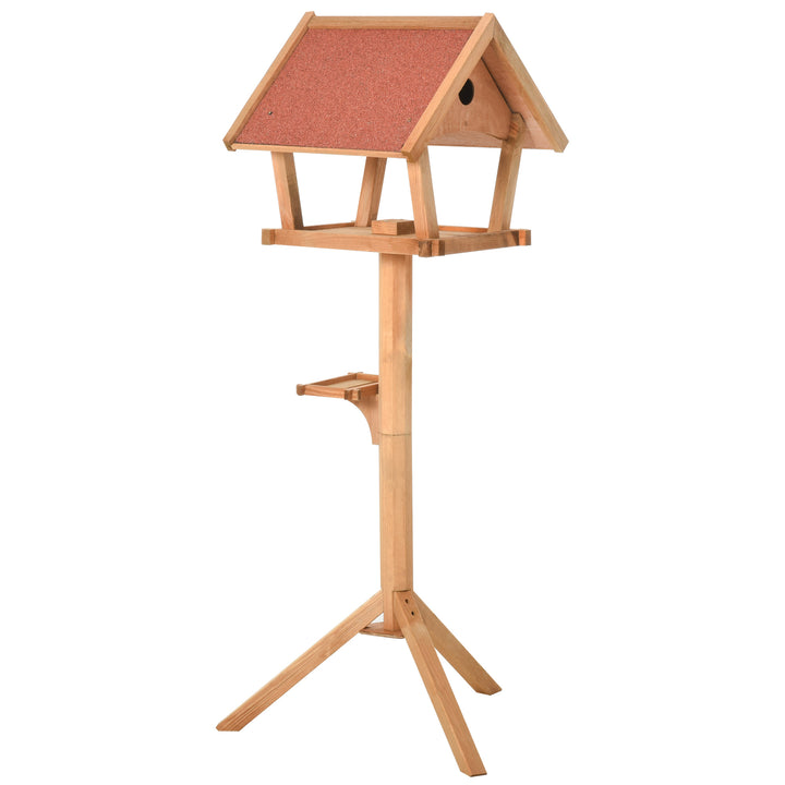 PawHut Wooden Bird Feeder Table Freestanding for Garden Backyard Outside Decorative Pre-cut Weather Resistant Roof 49 x 45 x 139 cm Natural | Aosom UK