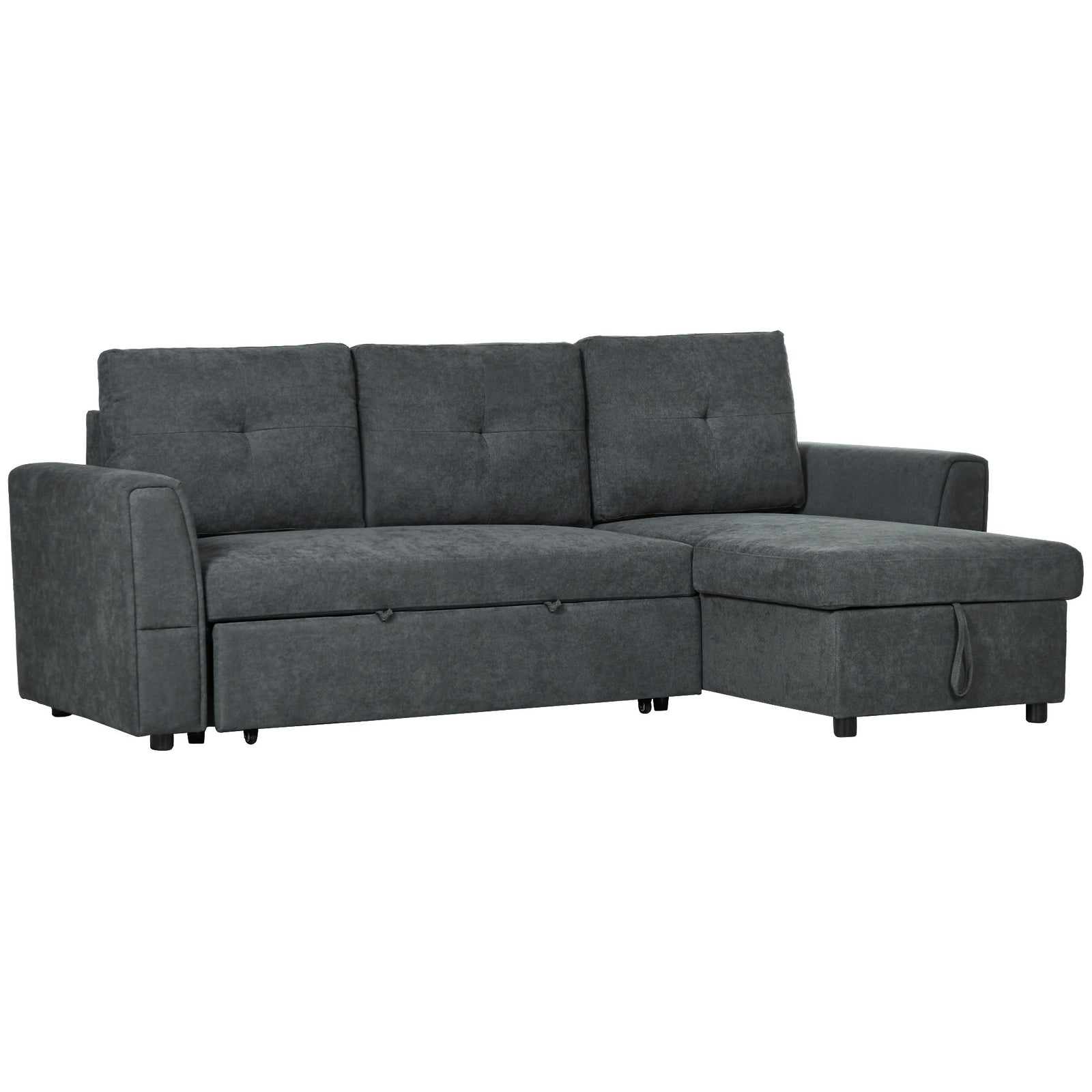 3 Seater Sofa Bed, L Shaped Pull Out Sofa Bed with Storage, Convertible Click Clack Settee Sectional Sleeper Futon for Living Room, Office, Dark Grey
