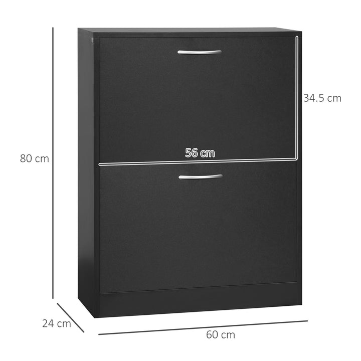 2 Drawer Shoe Cabinet, Narrow Shoe Storage Cabinet with Flip Doors and Adjustable Shelves, Slim Shoe Cupboard for 12 Pairs of Shoes for Entryway, Hallway, Black