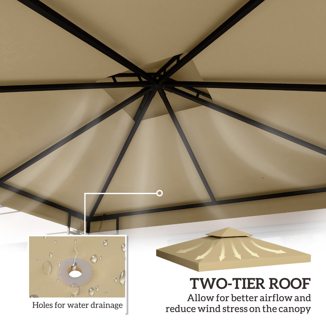 3(m) Gazebo Top Cover Double Tier Canopy Replacement Pavilion Roof Deep Beige