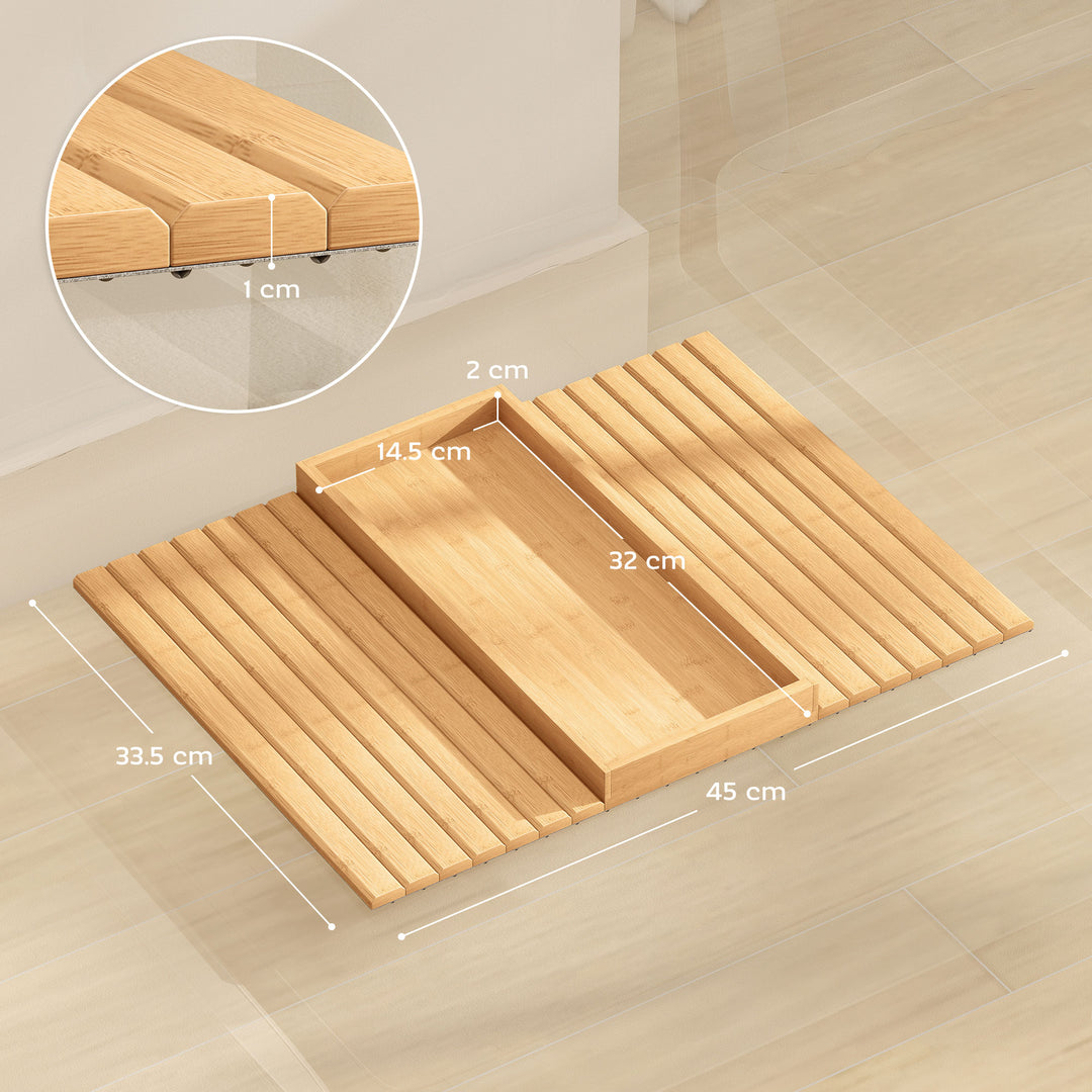 Bamboo Sofa Arm Tray, Foldable Anti-Slip Armrest Tray for Drinks and S