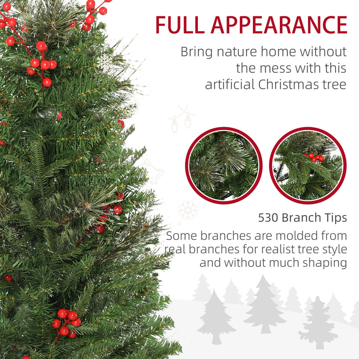 HOMCOM Pencil Artificial Christmas Tree with Realistic Branches, Red Berries, Auto Open, Green | Aosom UK